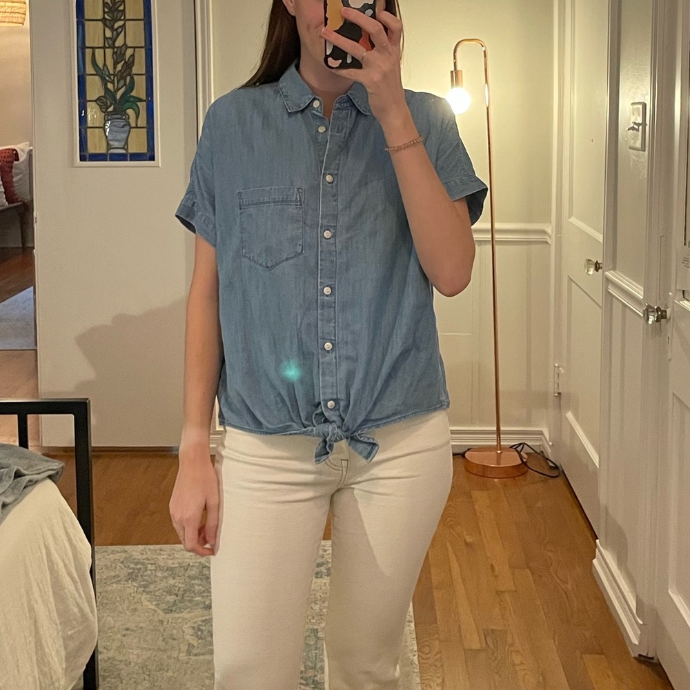 Madewell Chambray Tie Top